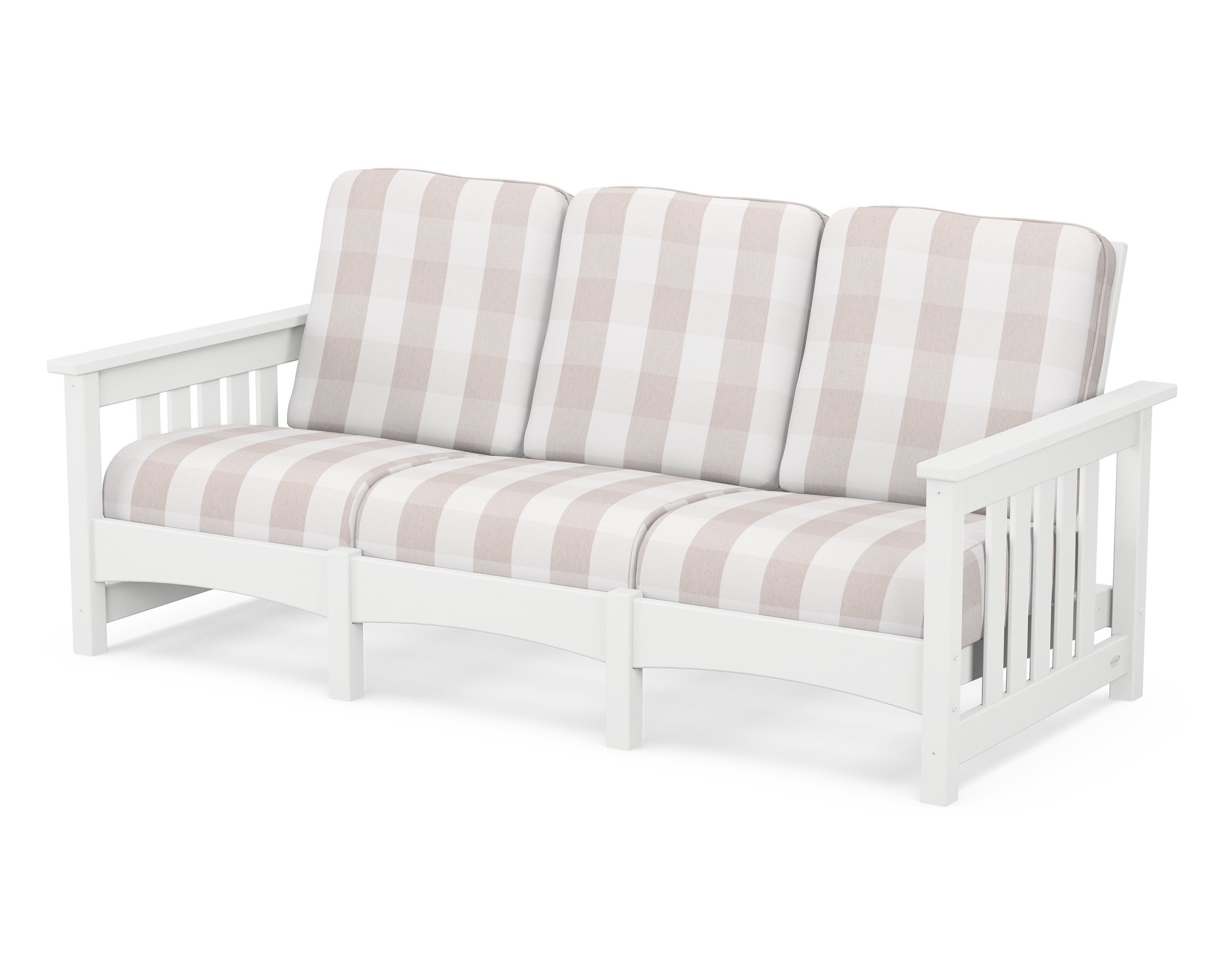 POLYWOOD® Club Mission Sofa in White / Buffalo Plaid Dune Burlap