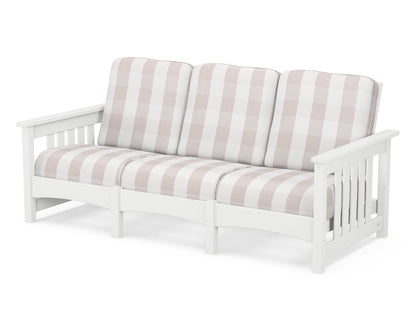 POLYWOOD® Club Mission Sofa in White / Buffalo Plaid Dune Burlap