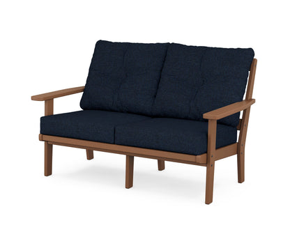 POLYWOOD® Prairie Deep Seating Loveseat in Teak / Marine Indigo