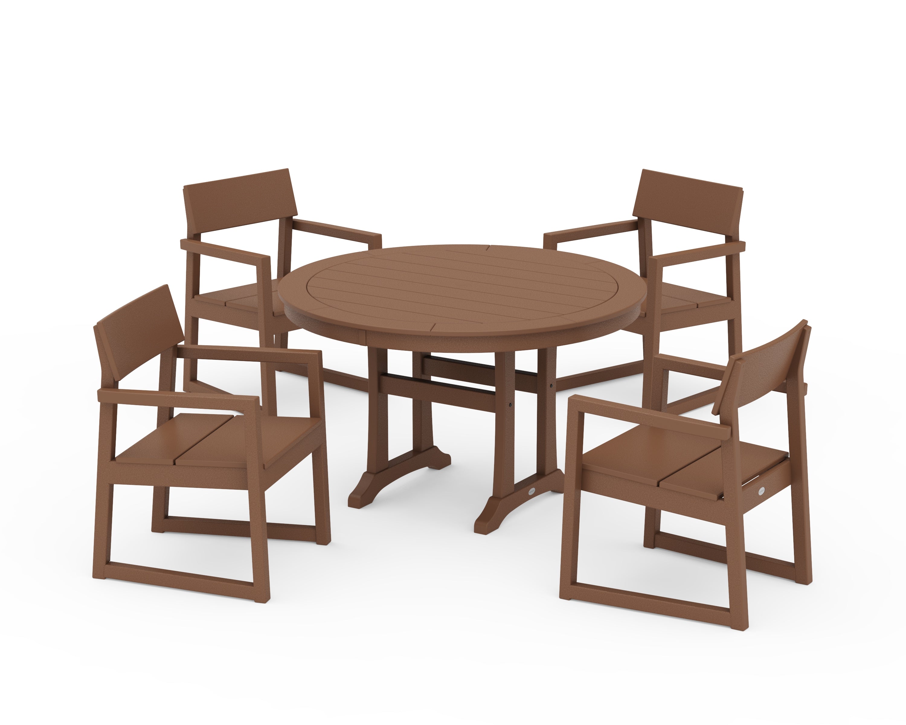 POLYWOOD® EDGE 5-Piece Round Dining Set with Trestle Legs in Teak