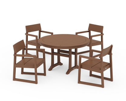 POLYWOOD® EDGE 5-Piece Round Dining Set with Trestle Legs in Teak