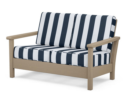POLYWOOD® Harbour Deep Seating Loveseat in Vintage Sahara / Cabana Stripe Marine Indigo