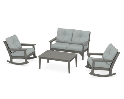 POLYWOOD® Vineyard 4-Piece Deep Seating Rocking Chair Set in Slate Grey / Spa