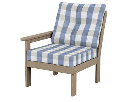 POLYWOOD® Vineyard Modular Left Arm Chair in Vintage Sahara / Buffalo Plaid Sky Blue