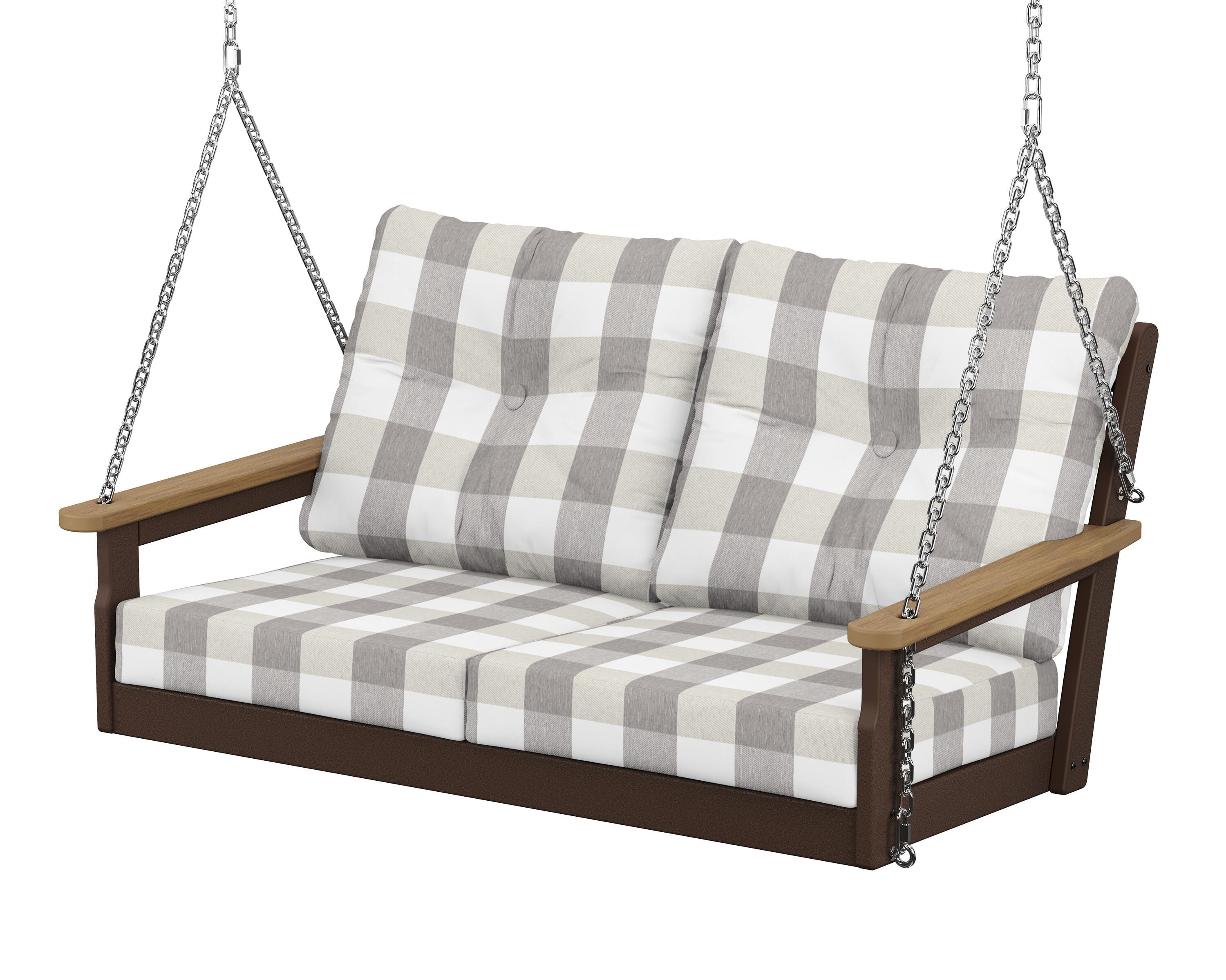 POLYWOOD® Vineyard Deep Seating Swing in Mahogany / Natural / Buffalo Plaid Grey Mist