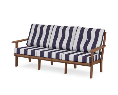 POLYWOOD® Mission Deep Seating Sofa in Teak / Cabana Stripe Navy