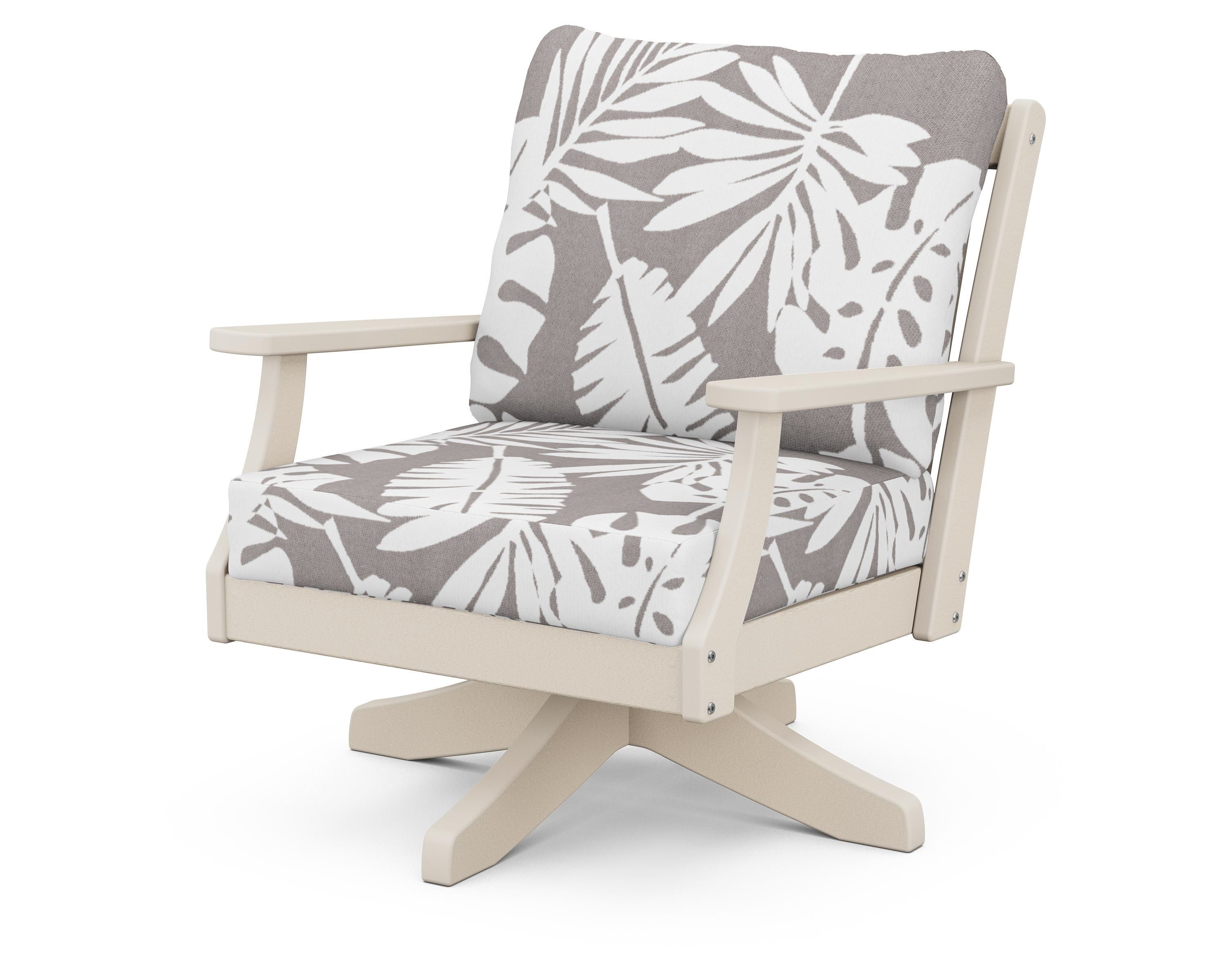 POLYWOOD® Braxton Deep Seating Swivel Chair in Sand / Leaf Grey Mist