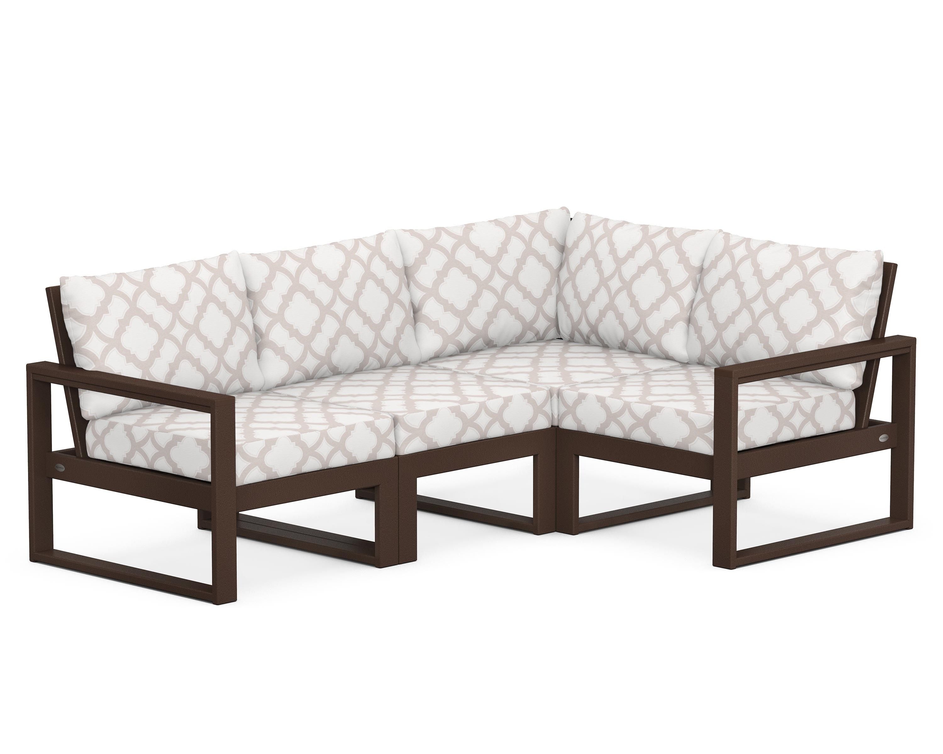 POLYWOOD® EDGE 4-Piece Modular Deep Seating Set in Mahogany / Trellis Dune Burlap