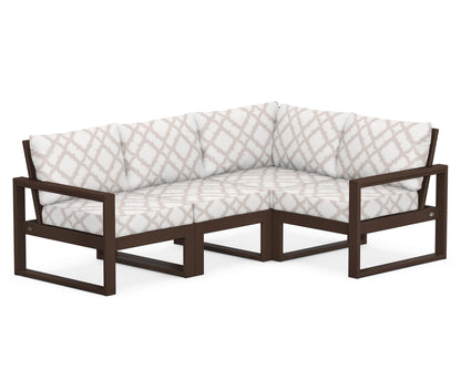 POLYWOOD® EDGE 4-Piece Modular Deep Seating Set in Mahogany / Trellis Dune Burlap