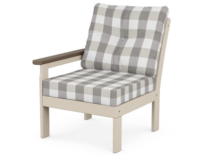 POLYWOOD® Vineyard Modular Left Arm Chair in Sand / Kona / Buffalo Plaid Grey Mist