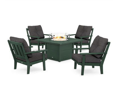 POLYWOOD® Oxford 5-Piece Deep Seating Set with Fire Pit Table in Green / Ash Charcoal