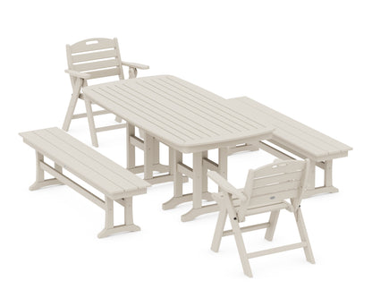 POLYWOOD® Nautical Lowback 5-Piece Dining Set with Benches in Sand