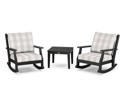 Country Living Wovendale 3-Piece Deep Seating Rocker Set in Black / Buffalo Plaid Dune Burlap