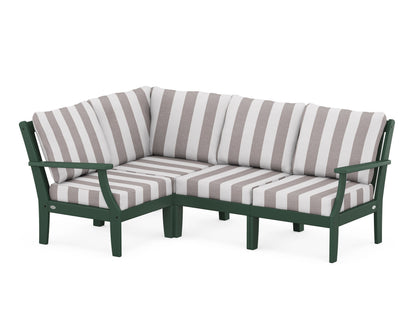 POLYWOOD® Braxton Modular 4-Piece Deep Seating Set in Green / Cabana Stripe Grey Mist
