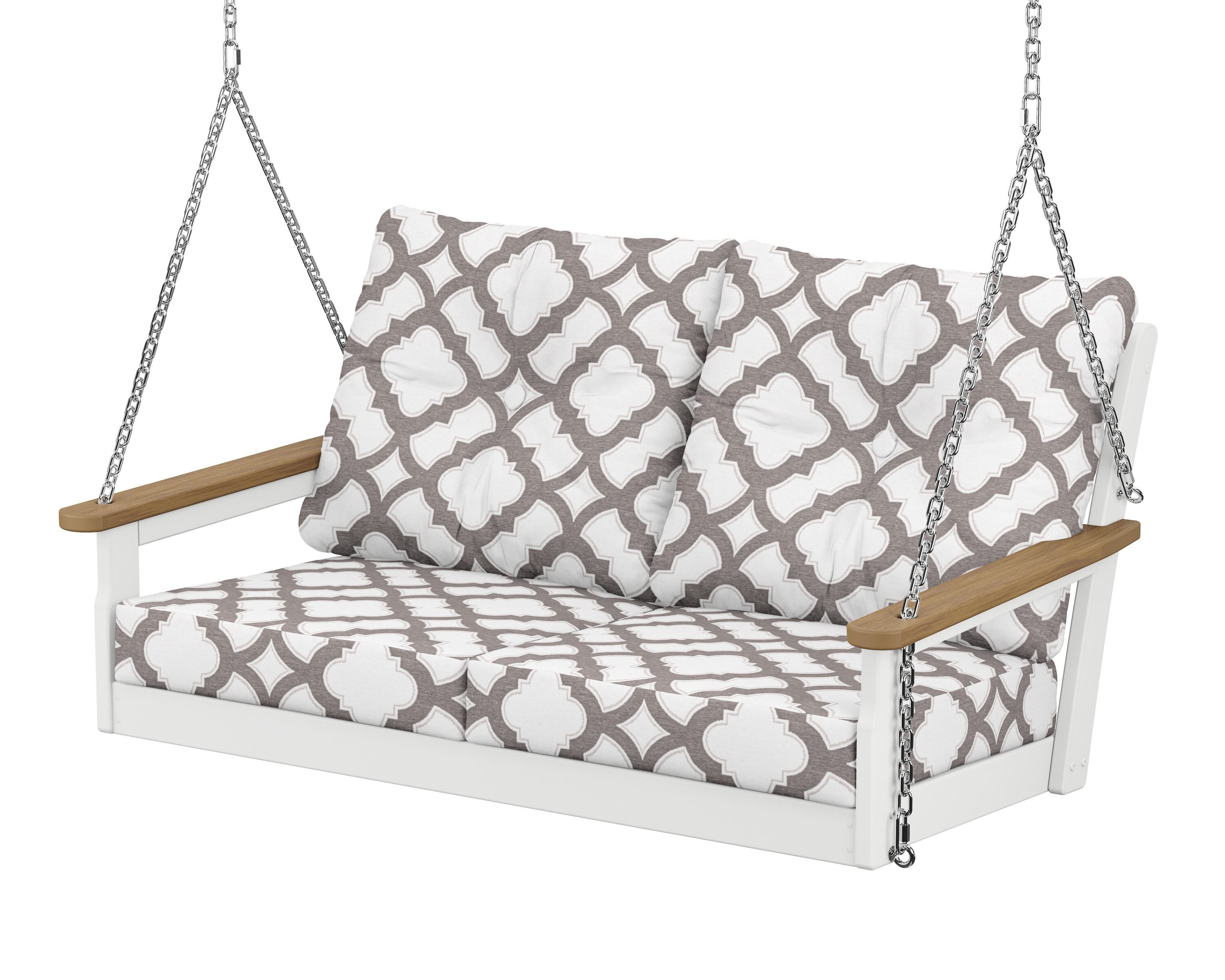 POLYWOOD® Vineyard Deep Seating Swing in White / Natural / Trellis Grey Mist