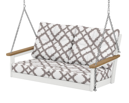 POLYWOOD® Vineyard Deep Seating Swing in White / Natural / Trellis Grey Mist