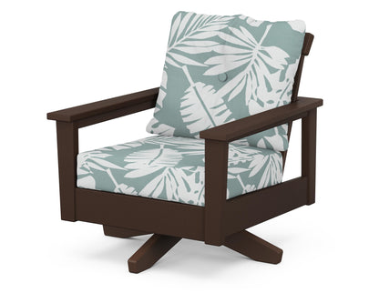 POLYWOOD® Prescott Deep Seating Swivel Chair in Mahogany / Leaf Glacier Spa