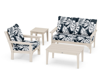 POLYWOOD® Vineyard 4-Piece Deep Seating Set in Sand / Leaf Marine Indigo