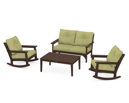 POLYWOOD® Vineyard 4-Piece Deep Seating Rocking Chair Set in Mahogany / Chartreuse Boucle