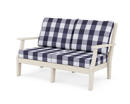Martha Stewart by POLYWOOD® Chinoiserie Deep Seating Loveseat in Sand / Buffalo Plaid Navy