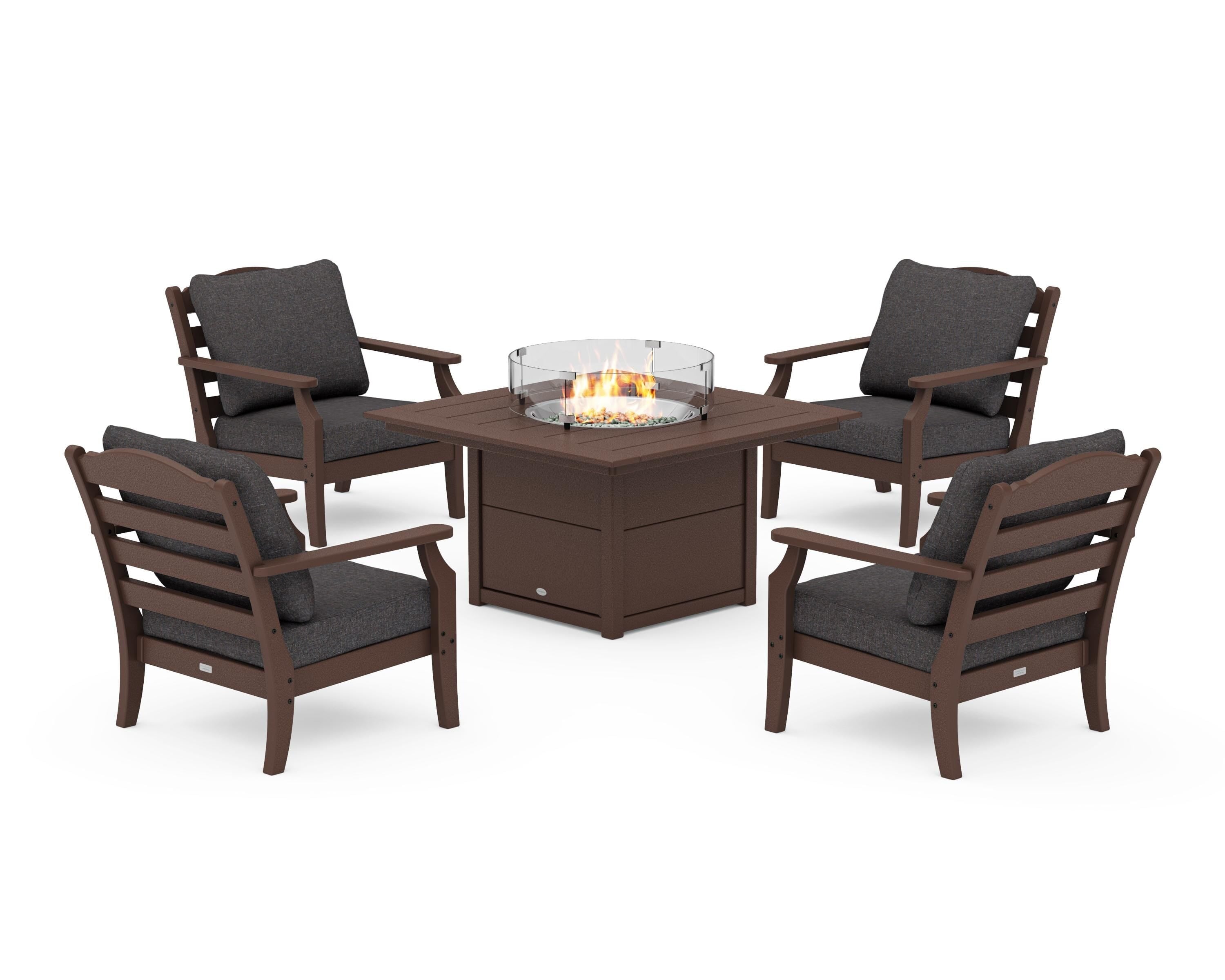 Draper James™ by  POLYWOOD® Savannah 5-Piece Deep Seating Set with Fire Pit Table in Mahogany / Ash Charcoal
