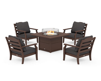 Draper James™ by  POLYWOOD® Savannah 5-Piece Deep Seating Set with Fire Pit Table in Mahogany / Ash Charcoal