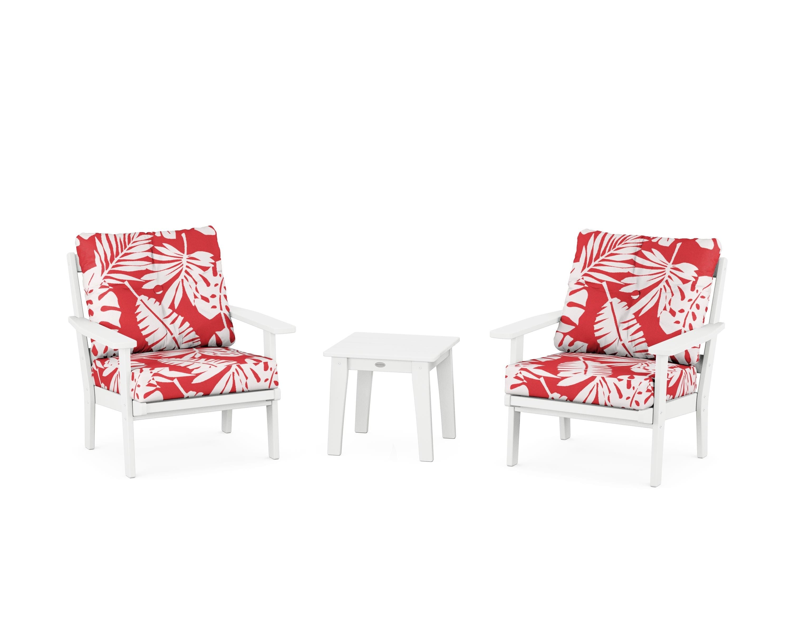 POLYWOOD® Oxford 3-Piece Deep Seating Set in White / Leaf Crimson