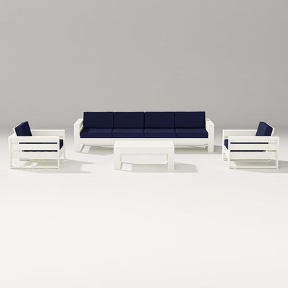 PW Designer Series Latitude 5-Piece Lounge Sofa Set in Vintage White / Navy