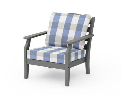 Draper James™ by  POLYWOOD® Savannah Deep Seating Chair in Slate Grey / Buffalo Plaid Sky Blue
