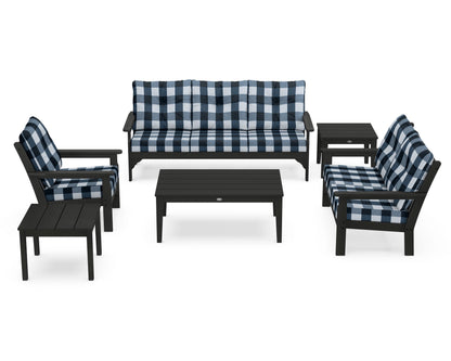 POLYWOOD® Vineyard 6-Piece Deep Seating Set in Green / Buffalo Plaid Marine Indigo