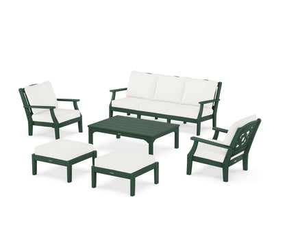 Martha Stewart by POLYWOOD® Chinoiserie 6-Piece Lounge Sofa Set in Green / Natural Linen