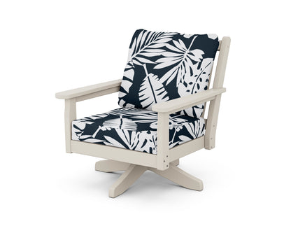 POLYWOOD® Chippendale Deep Seating Swivel Chair in Sand / Leaf Marine Indigo