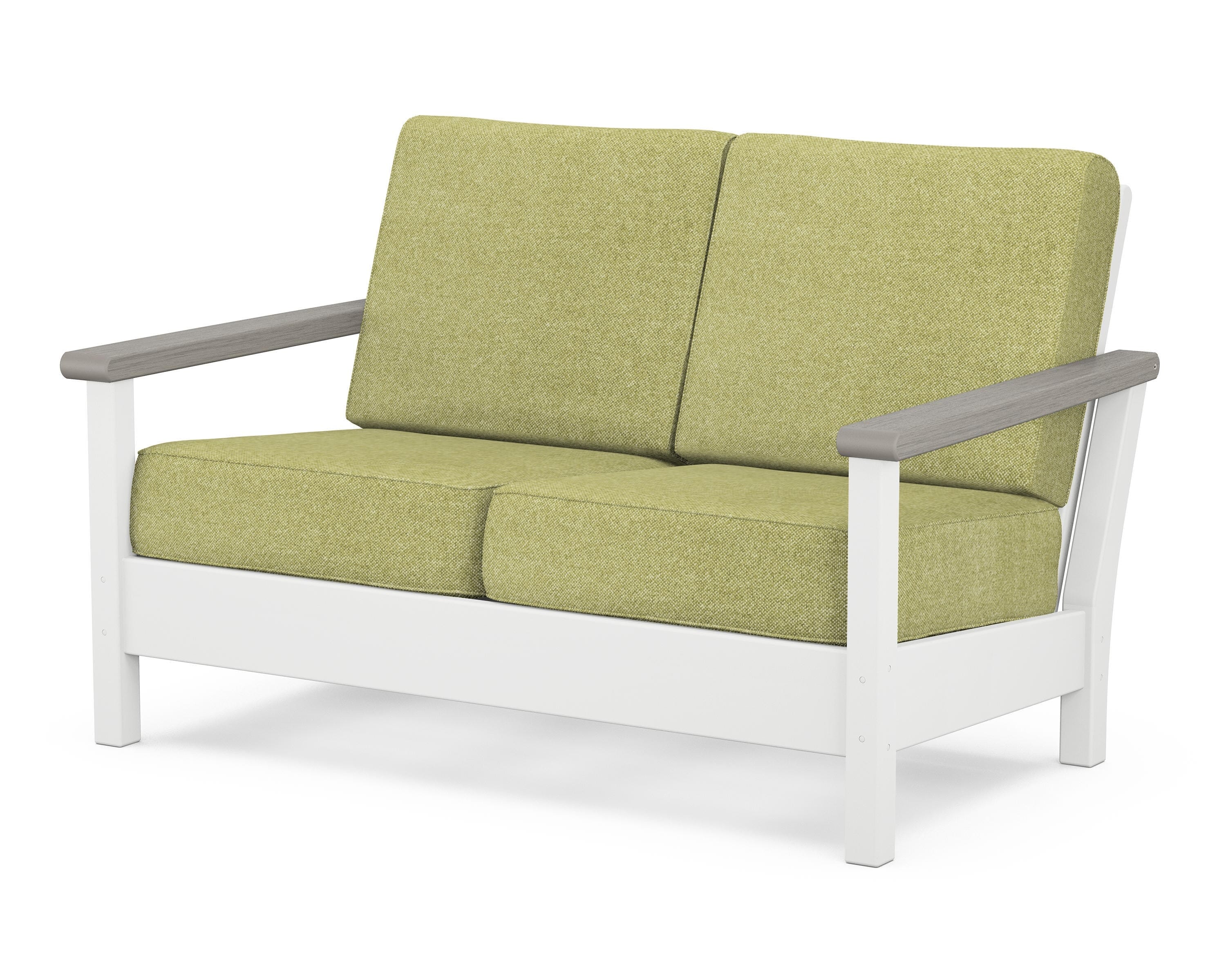 POLYWOOD® Harbour Deep Seating Loveseat in White / Driftwood / Chartreuse Boucle