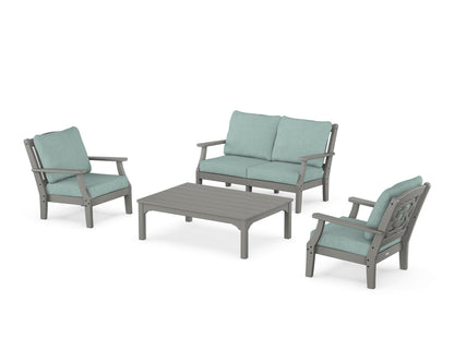 Martha Stewart by POLYWOOD® Chinoiserie 4-Piece Deep Seating Set with Loveseat in Slate Grey / Glacier Spa