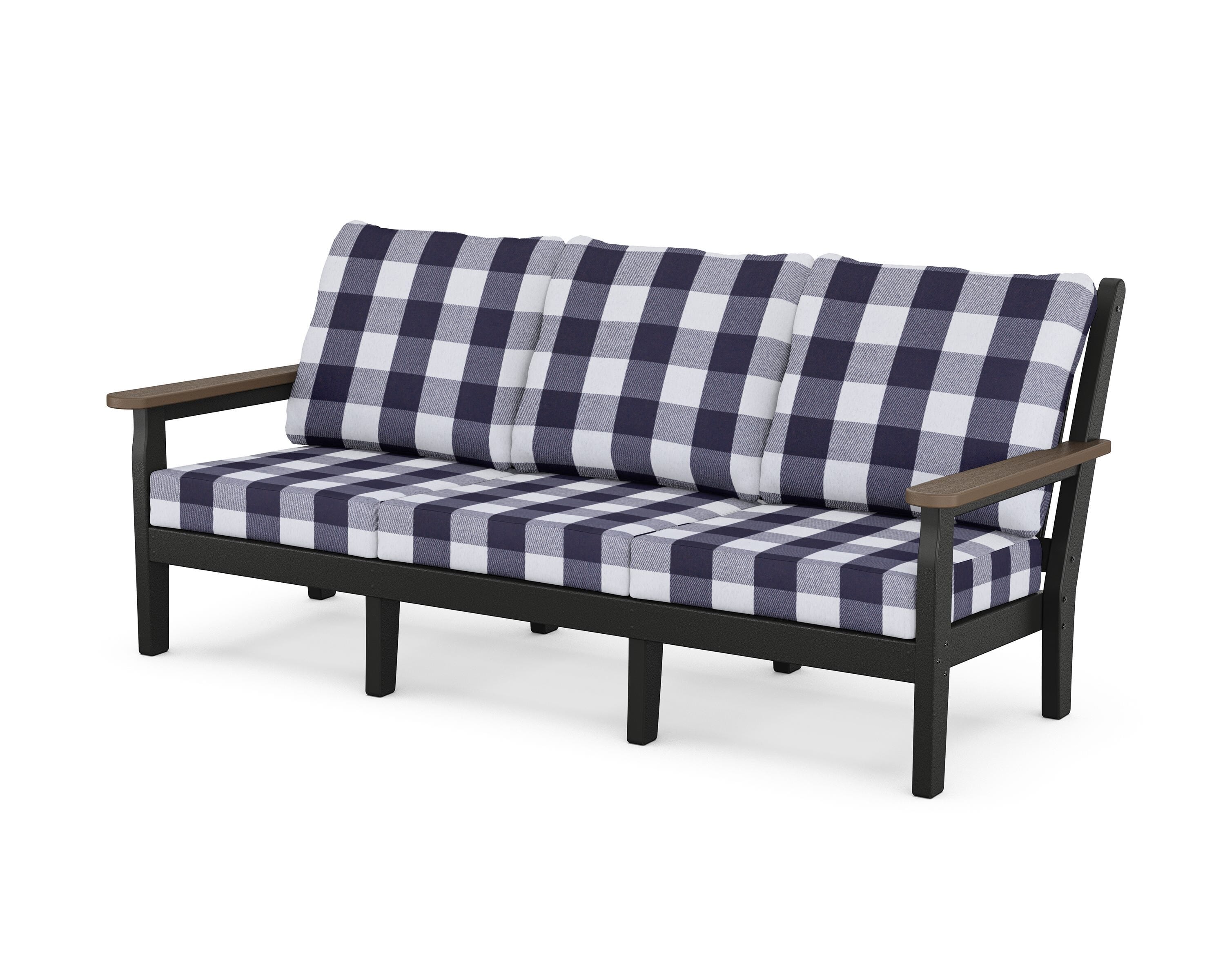 POLYWOOD® Chippendale Deep Seating Sofa in Black / Kona / Buffalo Plaid Navy