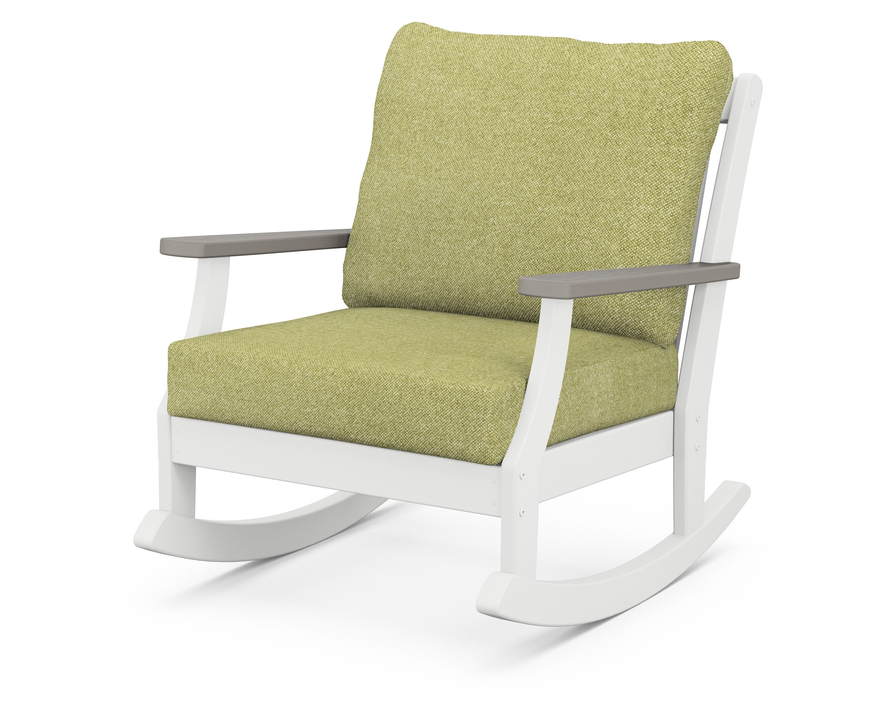 POLYWOOD® Braxton Deep Seating Rocking Chair in White / Driftwood / Chartreuse Boucle
