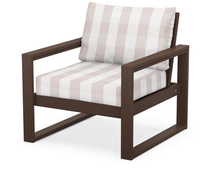 POLYWOOD® EDGE Club Chair in Mahogany / Buffalo Plaid Dune Burlap