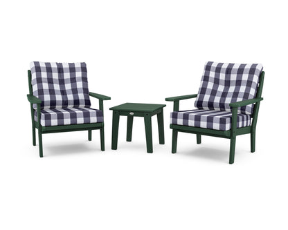 POLYWOOD® Lakeside 3-Piece Deep Seating Chair Set in Green / Buffalo Plaid Navy