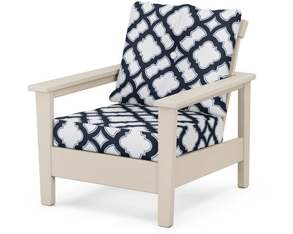 POLYWOOD® Prescott Deep Seating Chair in Sand / Trellis Marine Indigo