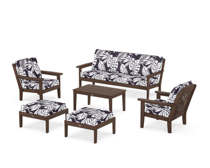 Country Living Cottage 6-Piece Lounge Sofa Set in Mahogany / Leaf Navy