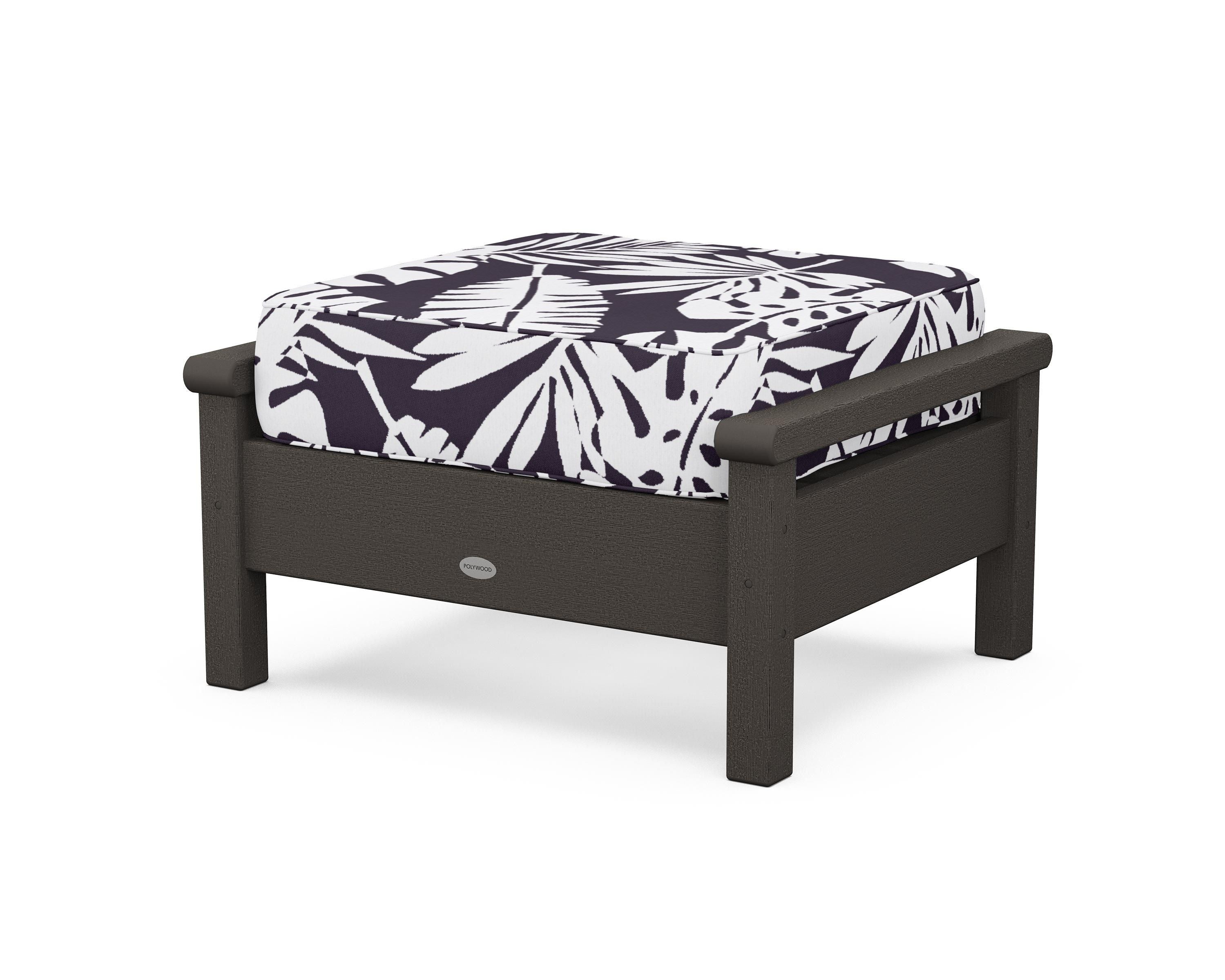 POLYWOOD® Harbour Deep Seating Ottoman in Vintage Coffee / Leaf Navy