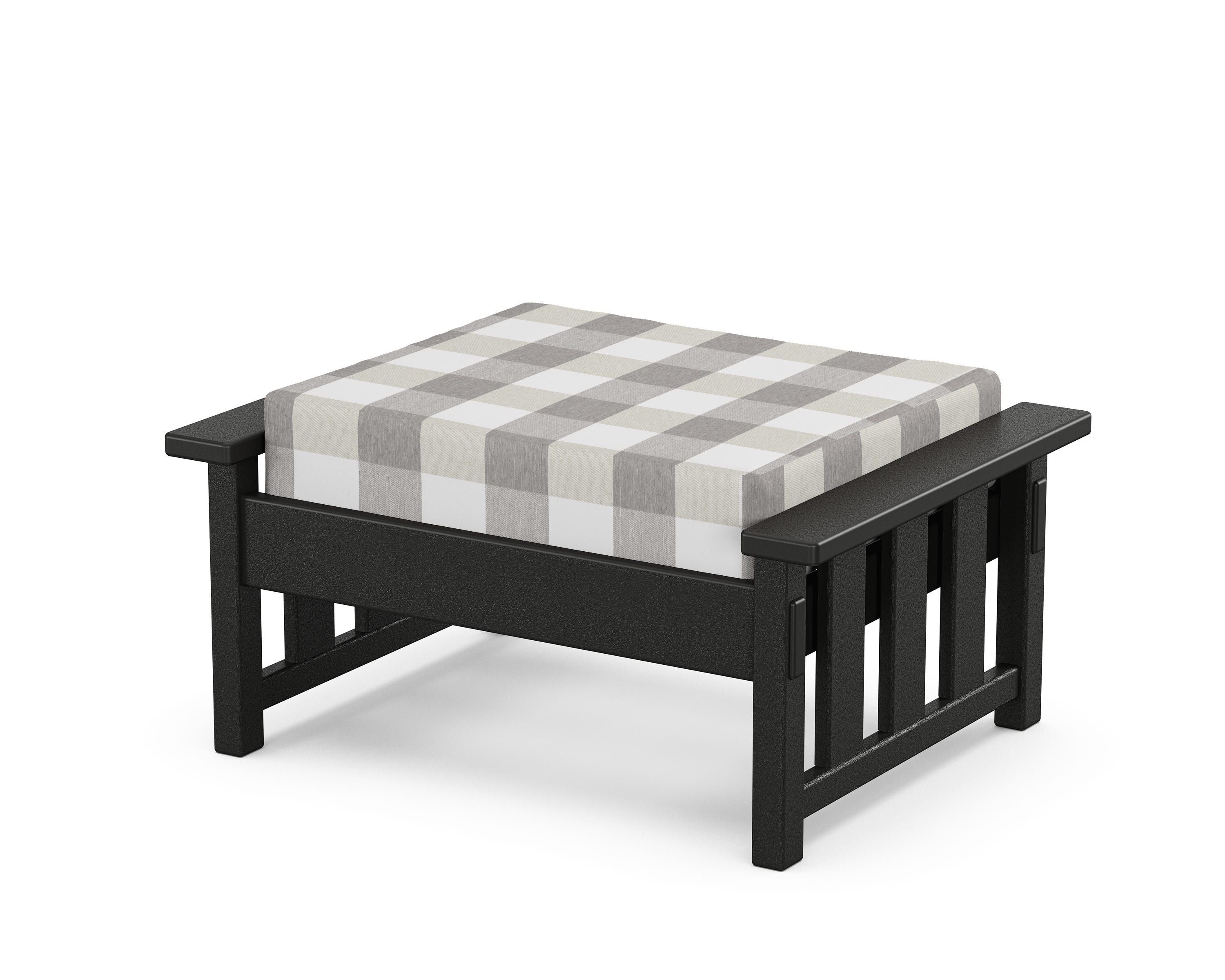 Martha Stewart by POLYWOOD® Acadia Deep Seating Ottoman in Black / Buffalo Plaid Grey Mist