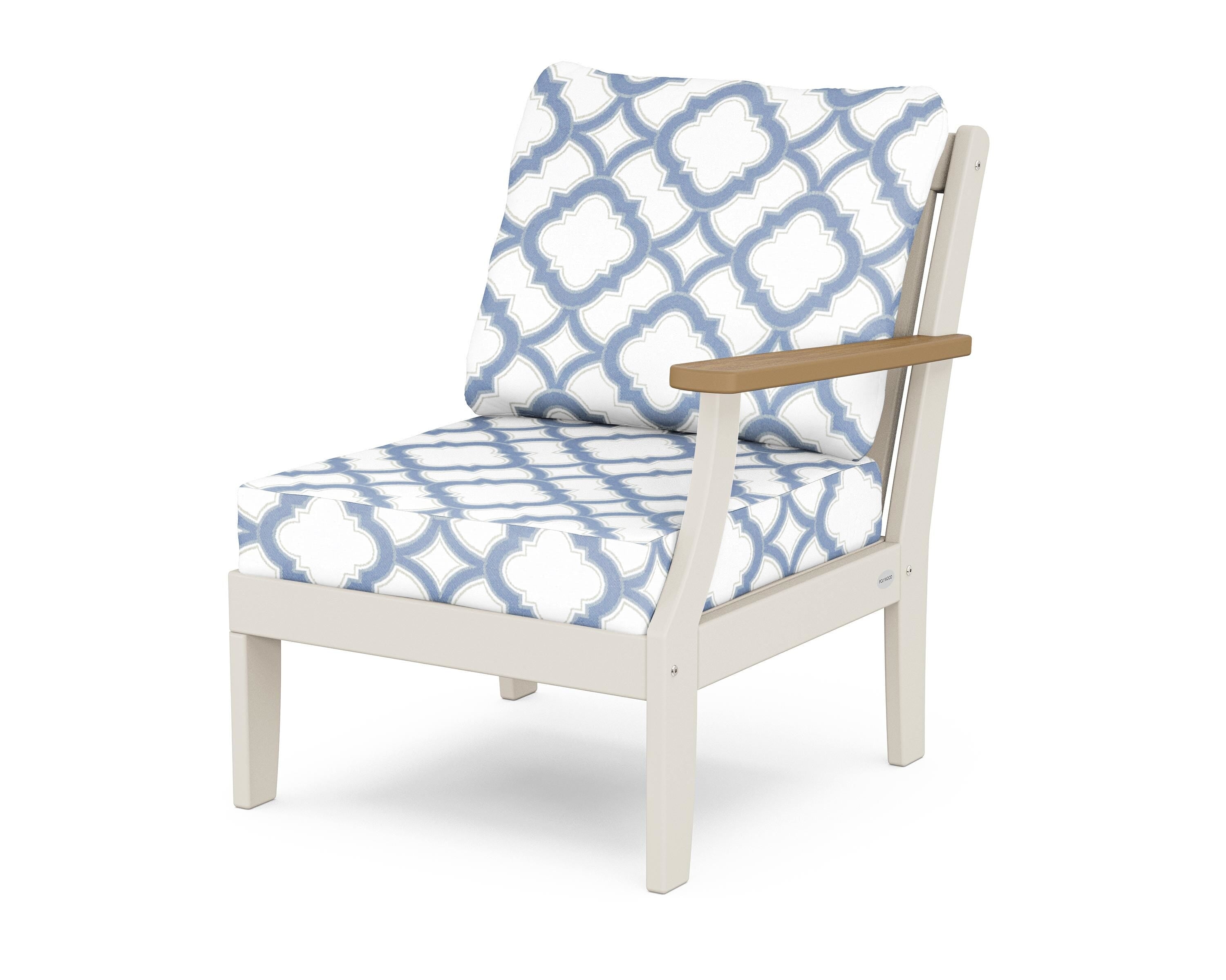 POLYWOOD® Braxton Modular Right Arm Chair in Sand / Natural / Trellis Sky Blue