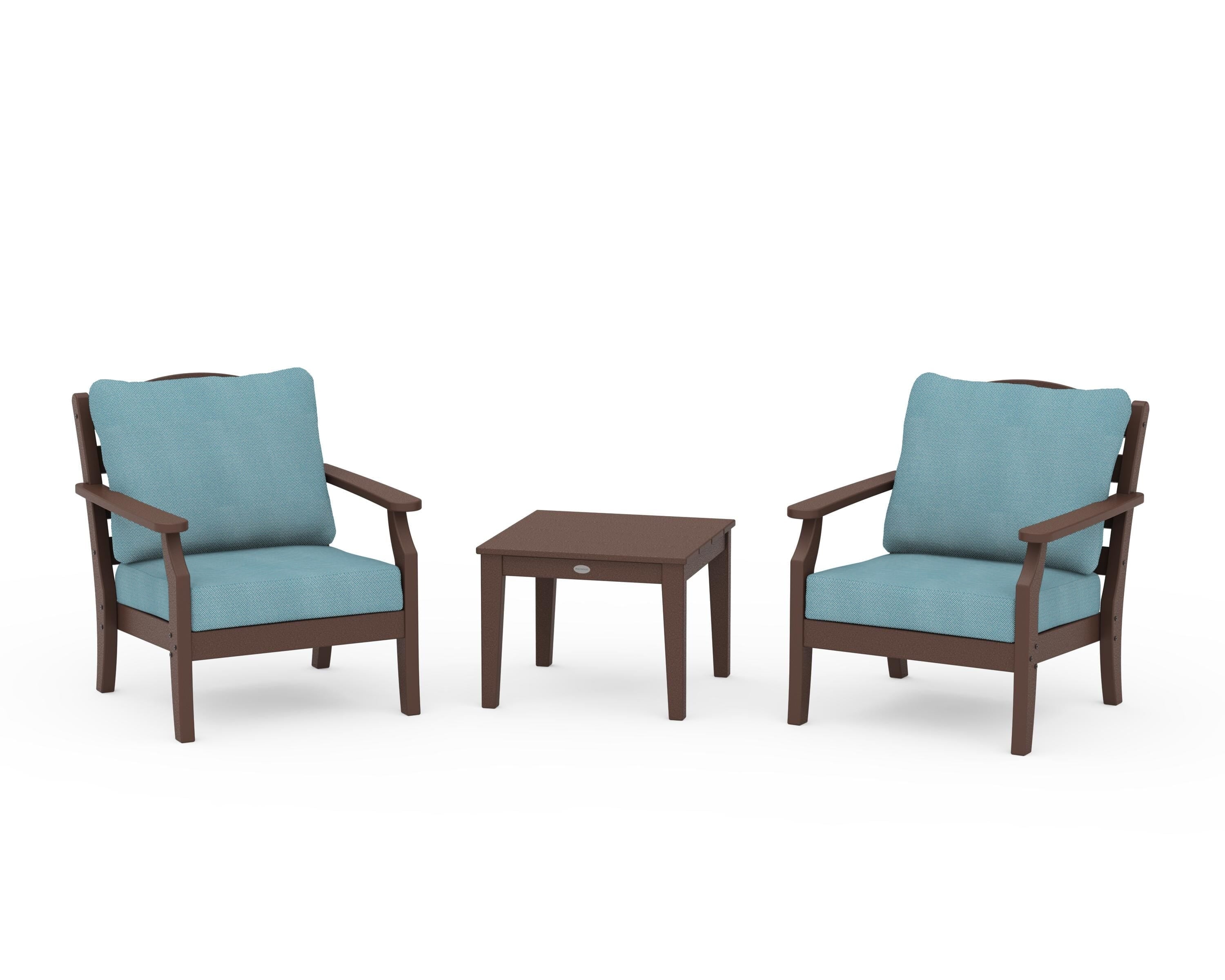 Draper James™ by  POLYWOOD® Savannah 3-Piece Deep Seating Set in Mahogany / Lattice Sky Blue