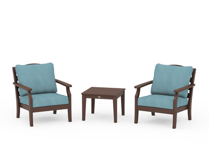 Draper James™ by  POLYWOOD® Savannah 3-Piece Deep Seating Set in Mahogany / Lattice Sky Blue