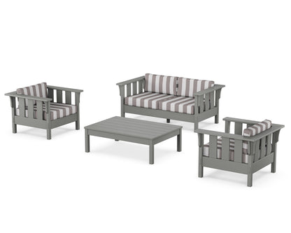 Martha Stewart by POLYWOOD® Acadia 4-Piece Deep Seating Set with Loveseat in Slate Grey / Cabana Stripe Grey Mist