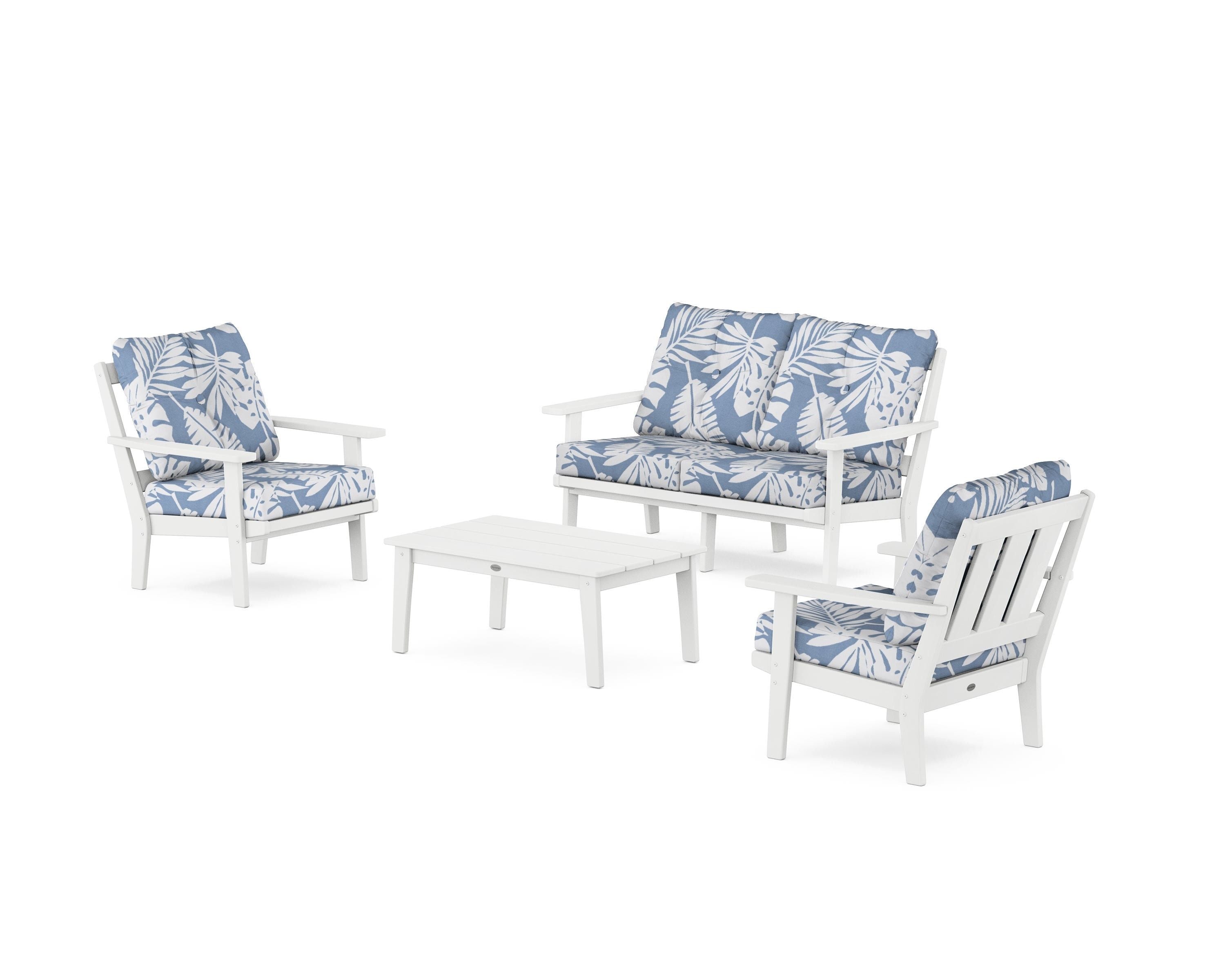 POLYWOOD® Oxford 4-Piece Deep Seating Set with Loveseat in White / Leaf Sky Blue
