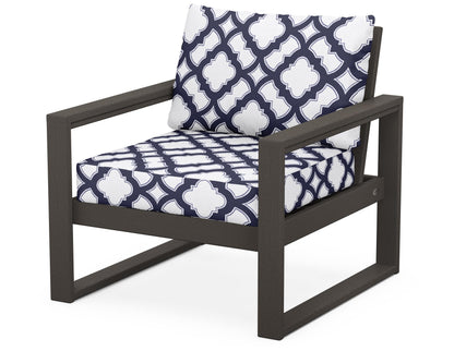 POLYWOOD® EDGE Club Chair in Vintage Coffee / Trellis Navy