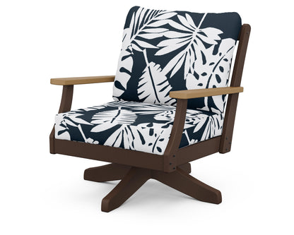 POLYWOOD® Braxton Deep Seating Swivel Chair in Mahogany / Natural / Leaf Marine Indigo