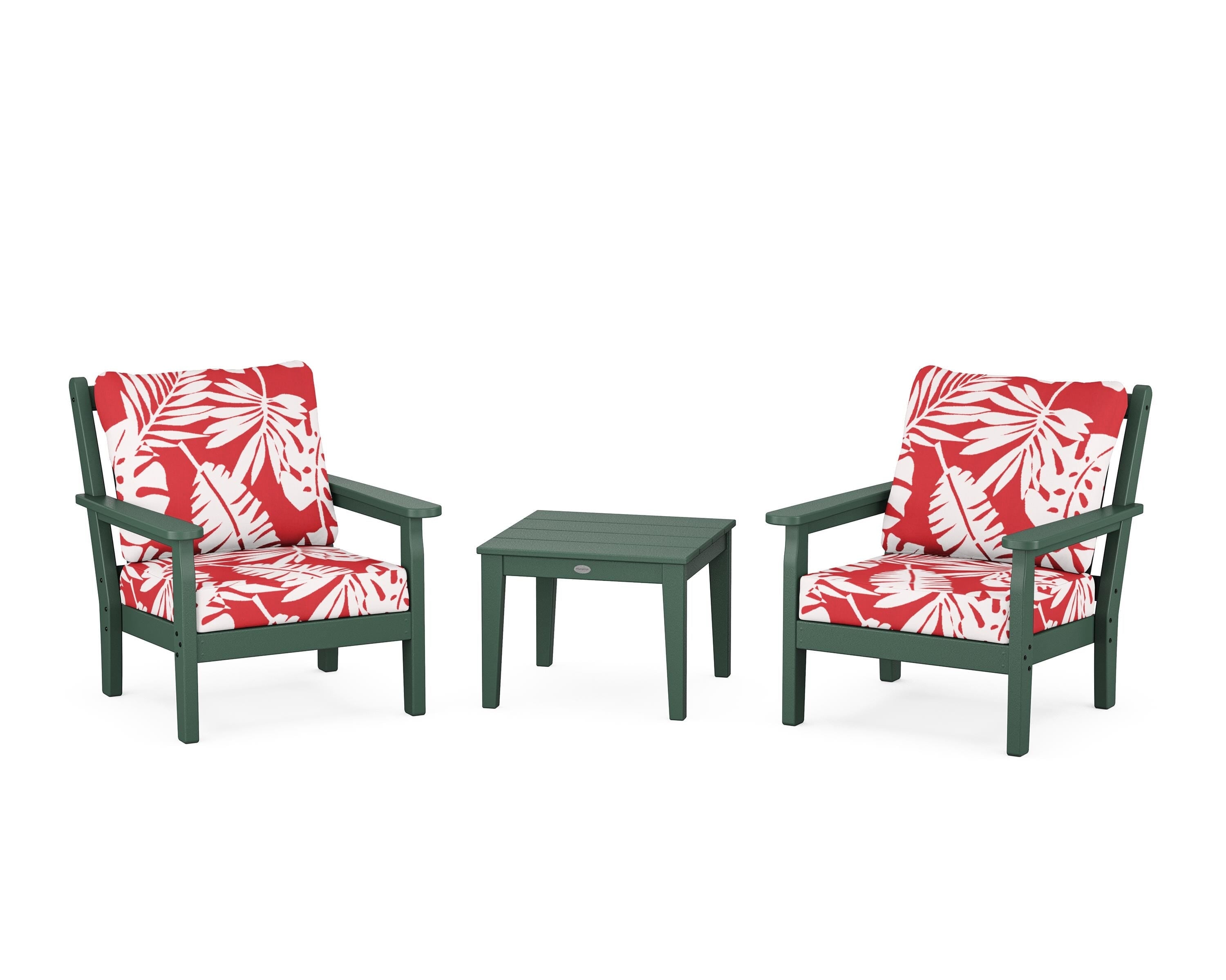 POLYWOOD® Chippendale 3-Piece Deep Seating Set in Green / Leaf Crimson